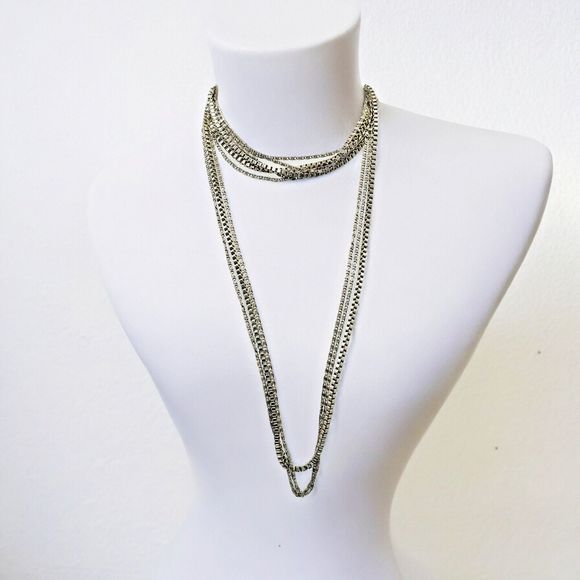 West Germany Necklace Vintage Silver Tone Swirl Box Triple Strand LONG 54" - Picture 9 of 9